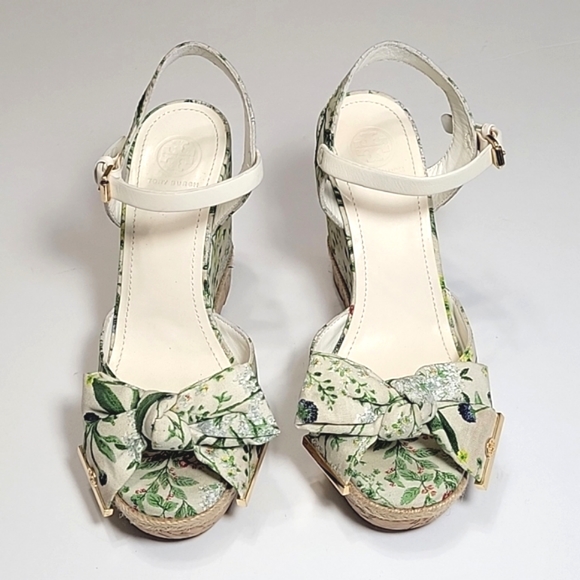 Tory Burch Penny logo bow espadrilles platform wedge sandals size 8 - Picture 4 of 15